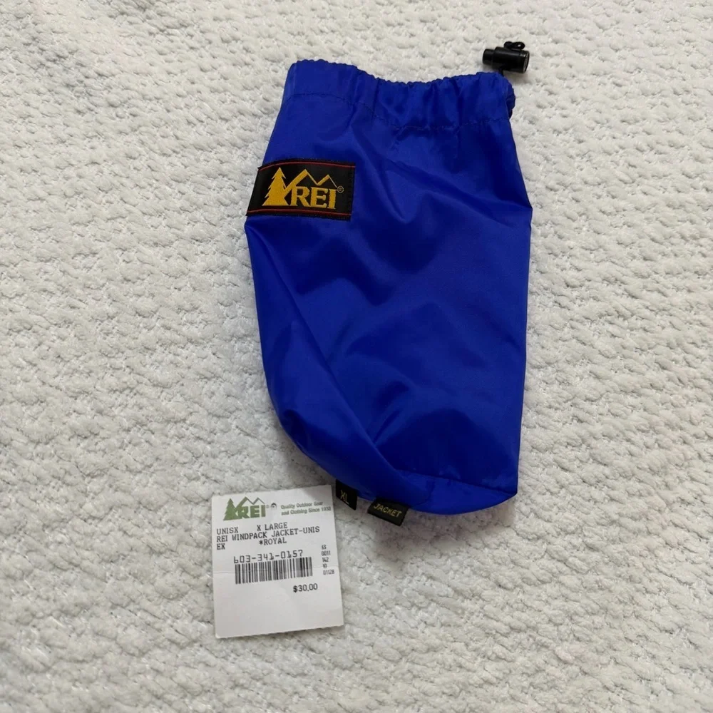 Vintage REI Windpack Packable Royal Blue Jacket Full Zip Hooded Unisex Size XL